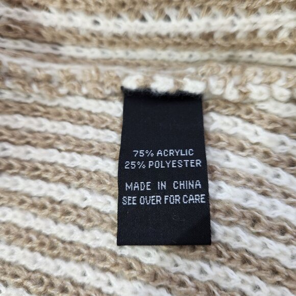 Fortune & Ivy White & Taupe Stripped Long Open Cardigan Women's Size L - Picture 12 of 15